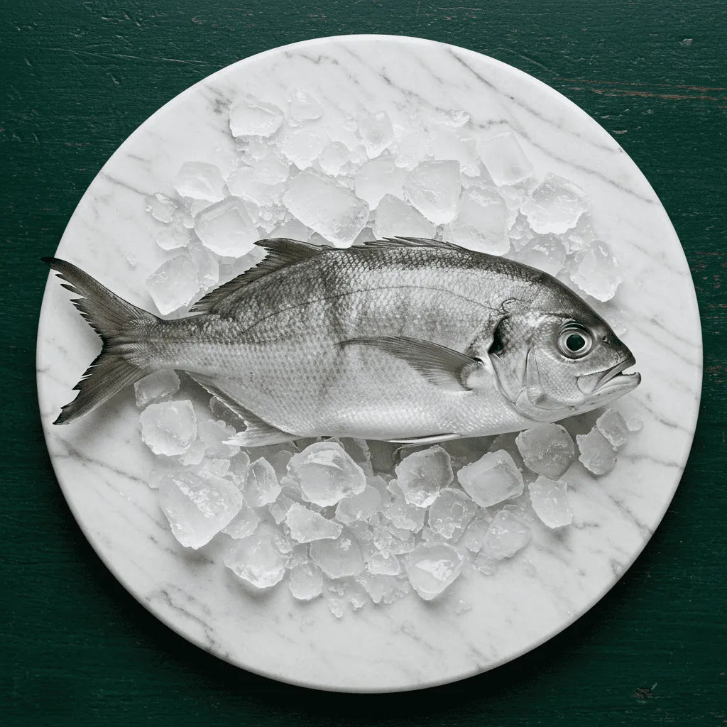 Carangue trevally - POISSON - NKOSI sur glace, poisson de mer à chair délicate, idéal pour recettes gastronomiques et alimentation équilibrée.